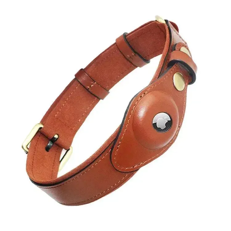 Genuine Leather Airtag Dog Collar Heavy Duty Dog Collar with For Airtag Holder Case Pet GPS Location Tracker AirTag Accessories