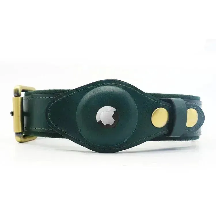 Genuine Leather Airtag Dog Collar Heavy Duty Dog Collar with For Airtag Holder Case Pet GPS Location Tracker AirTag Accessories