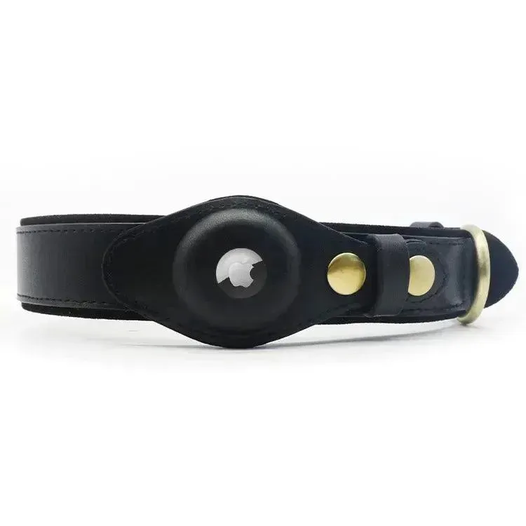 Genuine Leather Airtag Dog Collar Heavy Duty Dog Collar with For Airtag Holder Case Pet GPS Location Tracker AirTag Accessories